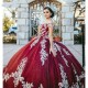 Sparkly Red Off The Shoulder Ball Gown Quinceanera Dress Applique Lace Birthday Prom Dresses For Girl Lace Up Back Graduation