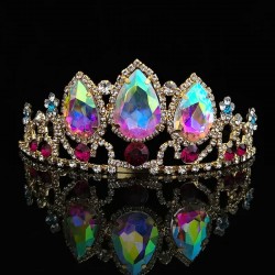 AB Crystal Crowns Bride Tiara Fashion Queen For Wedding Girls Crown Headpiece Wedding Party Headdress Hair Jewelry Accessories