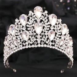 Baroque Bridal Headwear Silver Colour Women Wedding Dress Crown Big Crystal Tiaras Miss Universe Pageant Hair Accessories Diadem