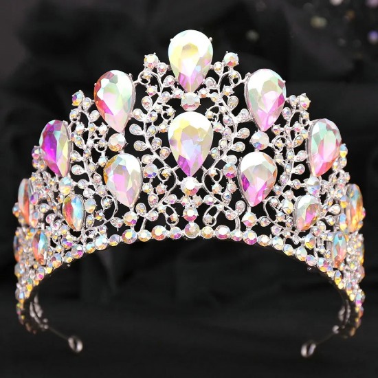 Baroque Bridal Headwear Silver Colour Women Wedding Dress Crown Big Crystal Tiaras Miss Universe Pageant Hair Accessories Diadem