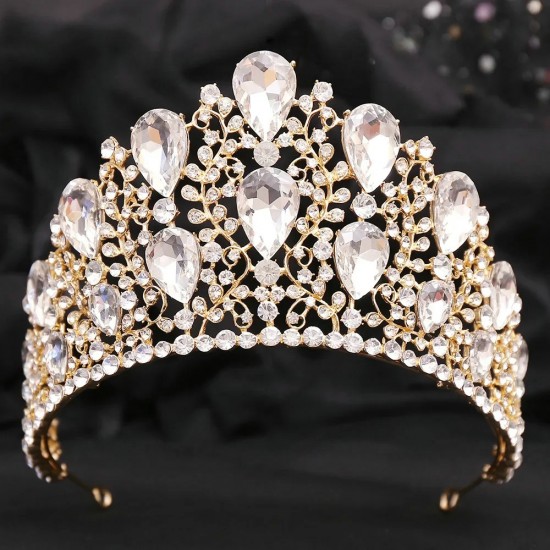 Baroque Bridal Headwear Silver Colour Women Wedding Dress Crown Big Crystal Tiaras Miss Universe Pageant Hair Accessories Diadem