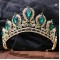 Baroque Gold Color Green Crown Hair Accessories Luxury Big Crystal Tiara For Women Wedding Headdress Bridal Pageant Hair Jewelry