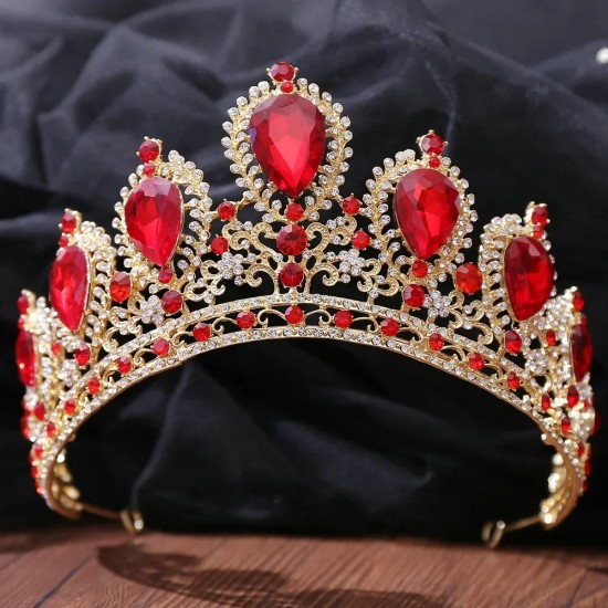 Baroque Gold Color Green Crown Hair Accessories Luxury Big Crystal Tiara For Women Wedding Headdress Bridal Pageant Hair Jewelry