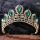 Baroque Gold Color Green Crown Hair Accessories Luxury Big Crystal Tiara For Women Wedding Headdress Bridal Pageant Hair Jewelry