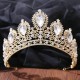 Baroque Gold Color Green Crown Hair Accessories Luxury Big Crystal Tiara For Women Wedding Headdress Bridal Pageant Hair Jewelry