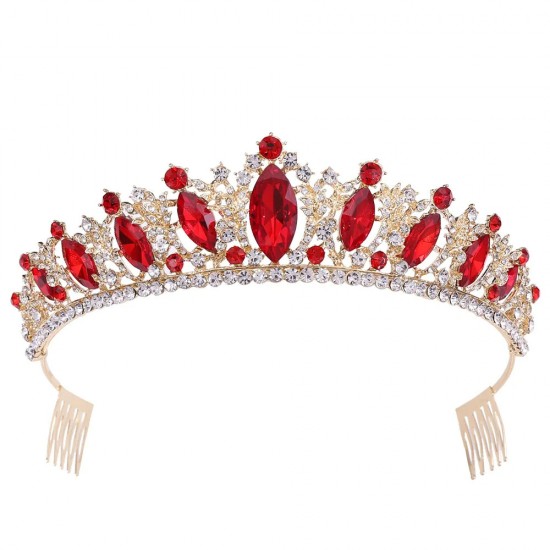 Baroque Gold Color Red Crystal Tiaras And Crowns Rhinestone Bridal Diadem Crown Tiara For Women Wedding Hair Accessories Jewelry