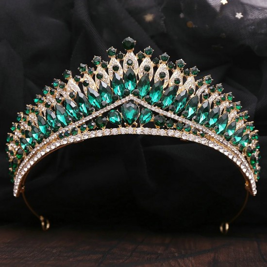 Baroque Green Crystal Tiaras And Crowns Rhinestone Prom Bridal Wedding Hair Accessories Jewelr Crown Tiara For Women Bride Queen