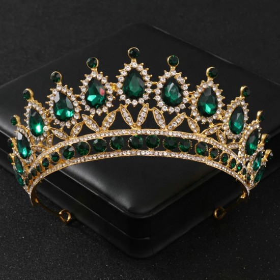 Baroque Green Crystal Tiaras And Crowns Rhinestone Prom Bridal Wedding Hair Accessories Jewelr Crown Tiara For Women Bride Queen