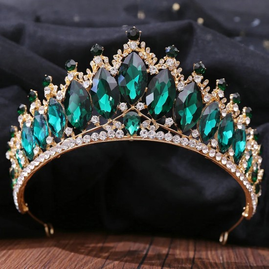 Baroque Green Crystal Tiaras And Crowns Rhinestone Prom Bridal Wedding Hair Accessories Jewelr Crown Tiara For Women Bride Queen