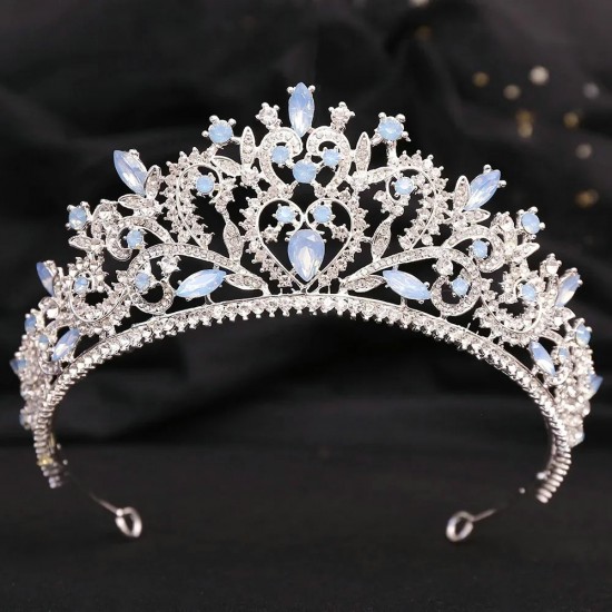 Baroque Green Opal Crystal Bridal Crowns Wedding Headband Tiaras Hair Jewelry Accessories Women Rhinestone Headwear Queen Diadem