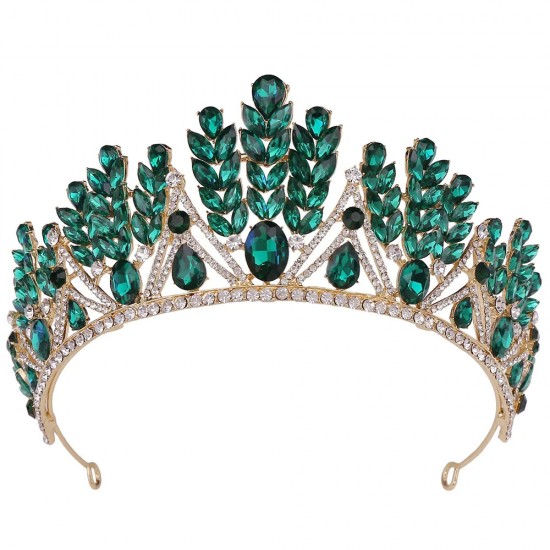 Baroque Green Wedding Headband Crystal Bridal Crown Tiaras Party Hair Jewelry Accessories Women Rhinestone Headwear Queen Diadem