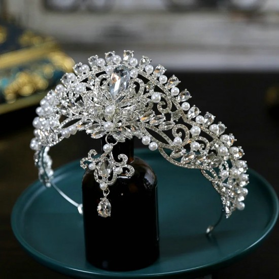 Baroque Luxury Princess Queen Crown for Girls Rhinestone Tiara Pearl Headband For Birthday Wedding Party Accessories Jewelr Gift