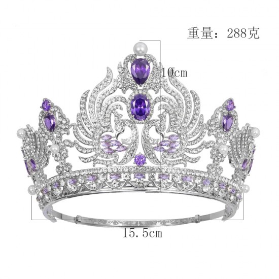 Baroque Luxury Purple Crystal Crown Hair Accessories Tiara Women Party Rhinestone Bridal Crown Hair Jewelry Diadems Headdress