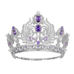 Baroque Luxury Purple Crystal Crown Hair Accessories Tiara Women Party Rhinestone Bridal Crown Hair Jewelry Diadems Headdress