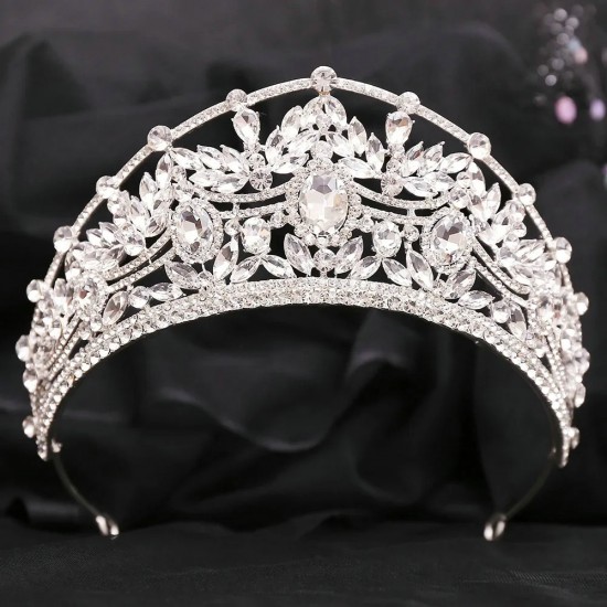 Baroque Luxury Red Crystal Crown Hair Accessories Tiara For Women Party Rhinestone Bridal Crown Hair Jewelry Diadems Headdress