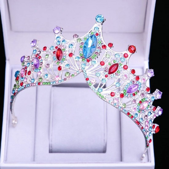 Baroque Multicolor Crystal Bridal Crowns Wedding Headband Tiaras Hair Jewelry Accessories Women Rhinestone Headwear Queen Diadem