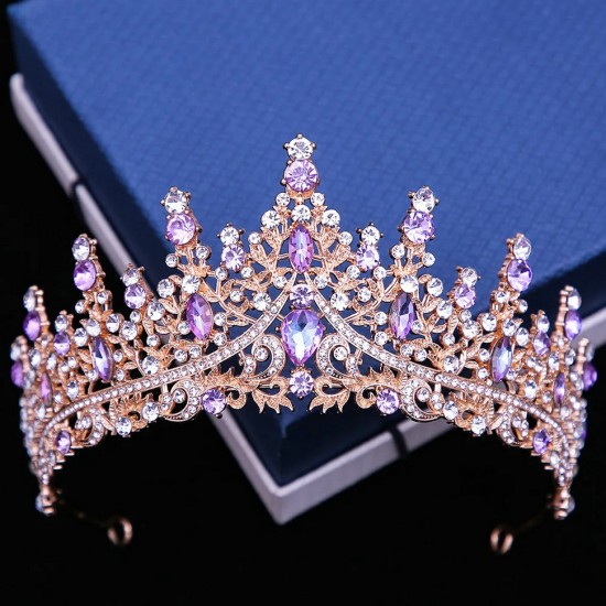 Baroque Purple Crystal Bridal Crowns Wedding Headband Tiaras Hair Jewelry Accessories Women Rhinestone Headwear Queen Diadem