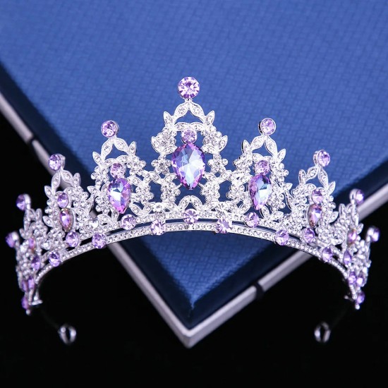 Baroque Purple Crystal Bridal Crowns Wedding Headband Tiaras Hair Jewelry Accessories Women Rhinestone Headwear Queen Diadem