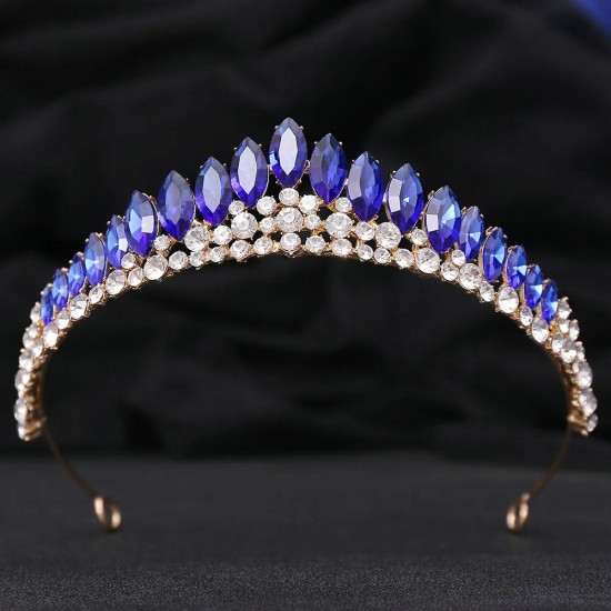 Baroque Red Green Blue Crown Hair Accessories Luxury Big Crystal Tiara For Women Wedding Headdress Bridal Pageant Hair Jewelry