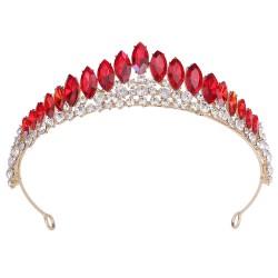 Baroque Red Green Blue Crown Hair Accessories Luxury Big Crystal Tiara For Women Wedding Headdress Bridal Pageant Hair Jewelry