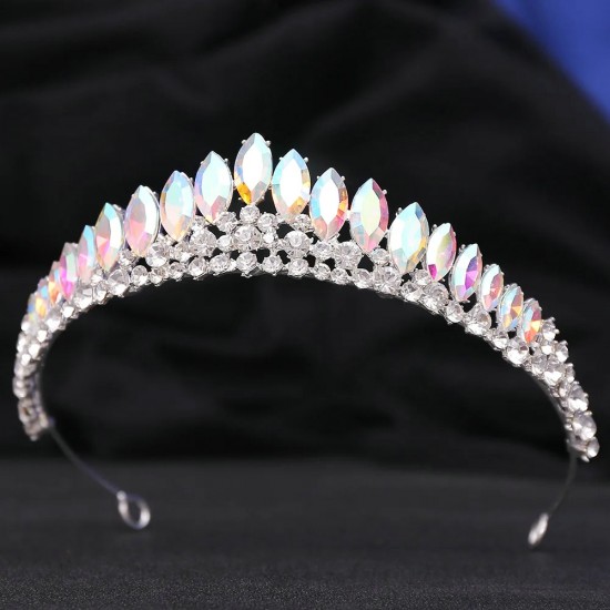 Baroque Red Green Blue Crown Hair Accessories Luxury Big Crystal Tiara For Women Wedding Headdress Bridal Pageant Hair Jewelry