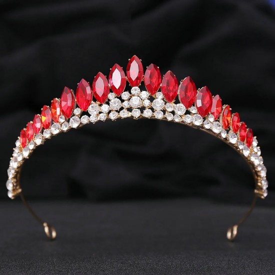 Baroque Red Green Blue Crown Hair Accessories Luxury Big Crystal Tiara For Women Wedding Headdress Bridal Pageant Hair Jewelry