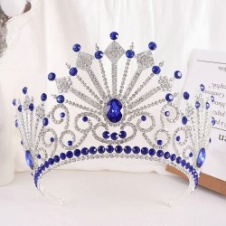 Baroque Silvercolor Blue Crown Hair Accessories Luxury Big Crystal Tiara For Women Wedding Headdress Bridal Pageant Hair Jewelry