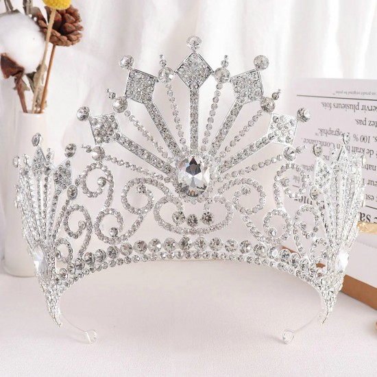 Baroque Silvercolor Blue Crown Hair Accessories Luxury Big Crystal Tiara For Women Wedding Headdress Bridal Pageant Hair Jewelry