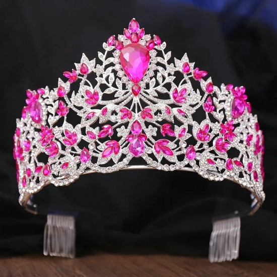 Baroque Style Miss Universe Large Rhinestone Tiara Wedding Crystal Crown Encrusted Princess Queen Pageant Diadem Hair Accessory