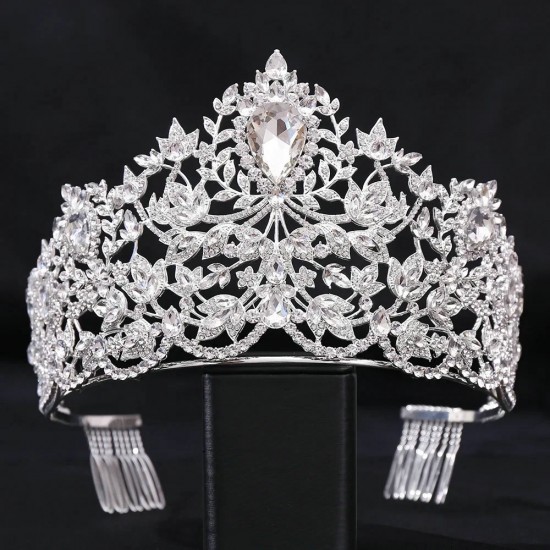 Baroque Style Miss Universe Large Rhinestone Tiara Wedding Crystal Crown Encrusted Princess Queen Pageant Diadem Hair Accessory