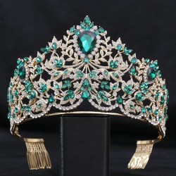 Baroque Style Miss Universe Large Rhinestone Tiara Wedding Crystal Crown Encrusted Princess Queen Pageant Diadem Hair Accessory