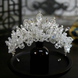 Baroque Wedding Headband Crystal Beaded Bridal Crowns and Tiaras Hair Jewelry Accessories Women Rhinestone Headwear Queen Diadem