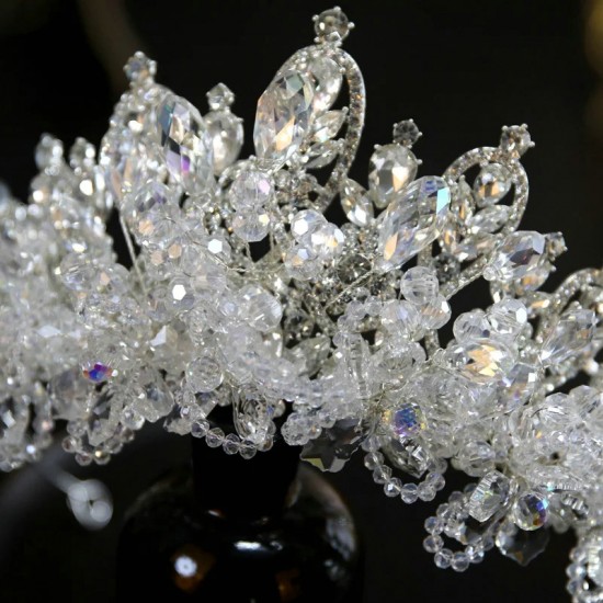 Baroque Wedding Headband Crystal Beaded Bridal Crowns and Tiaras Hair Jewelry Accessories Women Rhinestone Headwear Queen Diadem