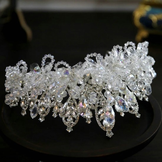 Baroque Wedding Headband Crystal Beaded Bridal Crowns and Tiaras Hair Jewelry Accessories Women Rhinestone Headwear Queen Diadem