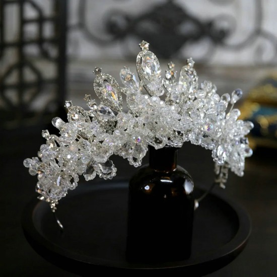 Baroque Wedding Headband Crystal Beaded Bridal Crowns and Tiaras Hair Jewelry Accessories Women Rhinestone Headwear Queen Diadem