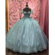 Beaded Blue Floral Ball Gown Sequin Quinceanera Sweet 16 Dresses Cape Sleeve Vestidos De 15 Anos