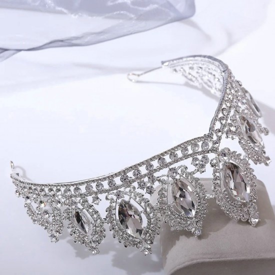 Big Rhinestone Gold Color Crystal Tiaras Crowns For Wedding Bride Party Diadems Head Ornaments Fashion Accessories Headdress