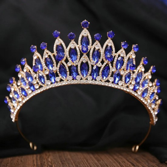 Big Rhinestone Gold Color Tiaras And Crowns For Wedding Bride Party Crystal Diadems Head Ornaments Fashion Accessories Headdress