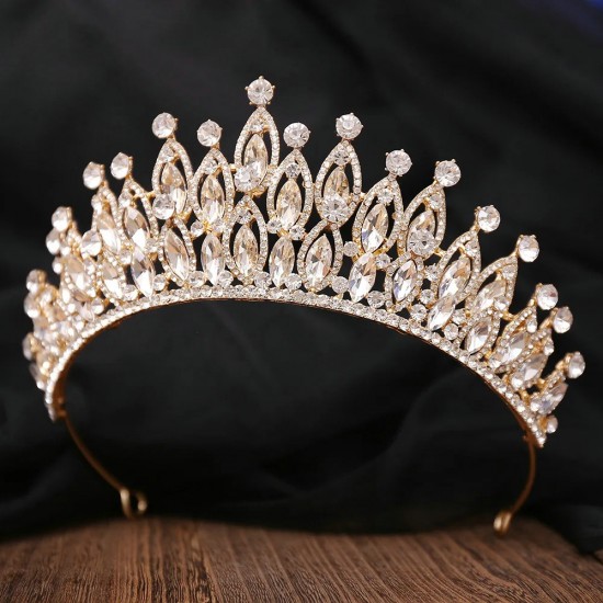 Big Rhinestone Gold Color Tiaras And Crowns For Wedding Bride Party Crystal Diadems Head Ornaments Fashion Accessories Headdress