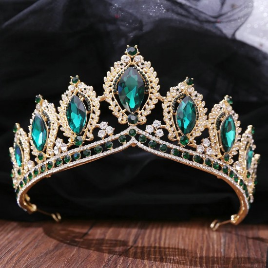 Bridal Hairwear Green Crystal Tiaras and Crowns for Women Wedding Bridal Hair Accessories Baroque Rhinestone Head Jewelry Diadem