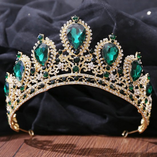 Bridal Hairwear Green Crystal Tiaras and Crowns for Women Wedding Bridal Hair Accessories Baroque Rhinestone Head Jewelry Diadem