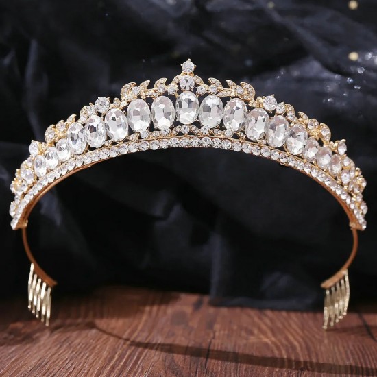 Bridal Jewelr Headdress Crystal Crown Wedding Rhinestone Women Fashion Party Hair Accessories Tiara with Comb Headband Headpiece