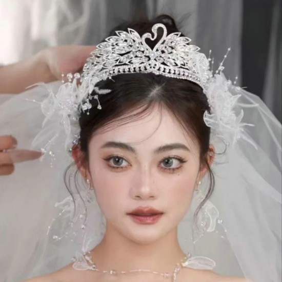 Bridal Tiara Rhinestone Wedding Swan Crown Hair Accessories Women Luxury Bride Diadem Headdress Headband Party Headwear Jewelry