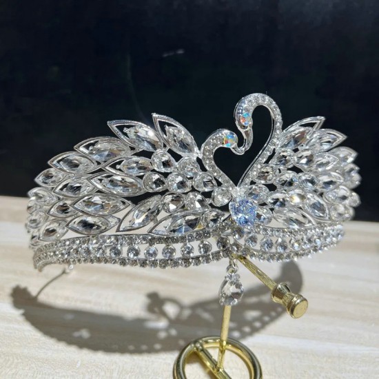 Bridal Tiara Rhinestone Wedding Swan Crown Hair Accessories Women Luxury Bride Diadem Headdress Headband Party Headwear Jewelry