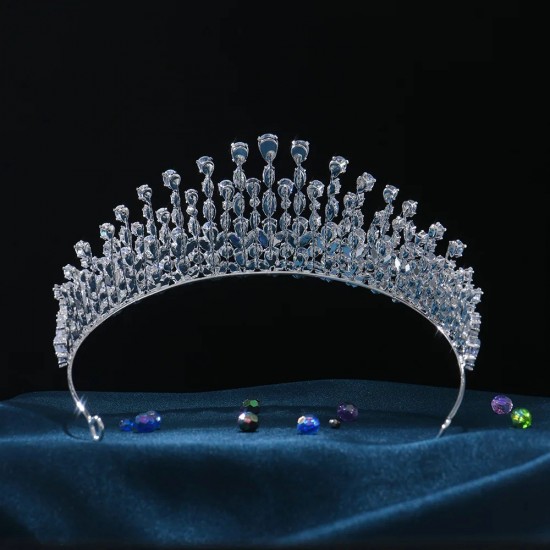 Bridal Tiara Silver Color Zircon Wedding Crown Hair Accessories Women Bride Diadem Headdress Headband Party Headwear Jewelry