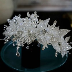 Bridal Wedding Crystal Crown For Women Tiaras Silver Color Flower Bride Rhinestone Diadem Hair Accessories Jewelry TiaraHeadband