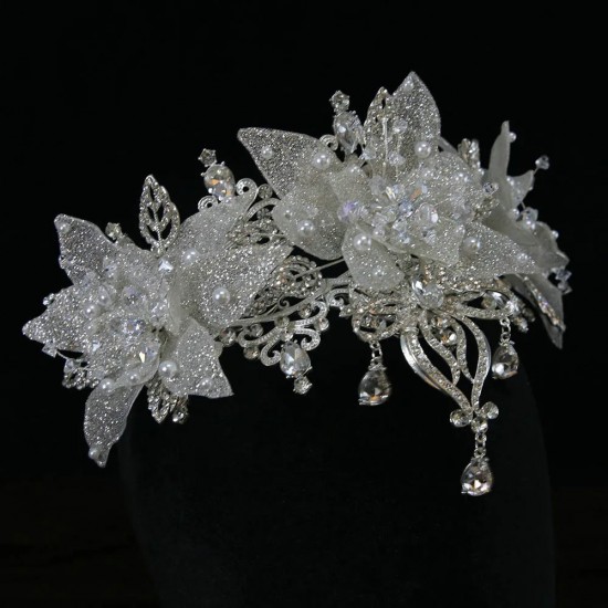 Bridal Wedding Crystal Crown For Women Tiaras Silver Color Flower Bride Rhinestone Diadem Hair Accessories Jewelry TiaraHeadband