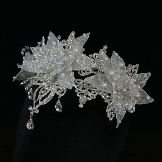 Bridal Wedding Crystal Crown For Women Tiaras Silver Color Flower Bride Rhinestone Diadem Hair Accessories Jewelry TiaraHeadband