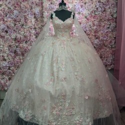 Cape Sleeve Pink Quinceanera Dresses 2024 Sweet 15 Year Old Dress Party Dress Luxury Ball Gown Prom Dress Customized