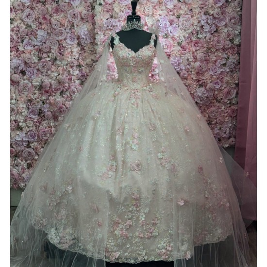 Cape Sleeve Pink Quinceanera Dresses 2024 Sweet 15 Year Old Dress Party Dress Luxury Ball Gown Prom Dress Customized